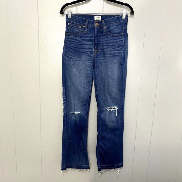 J. Crew Denim Dark Wash Distressed Preppy Billie Demi Boot Crop Jeans 26T - Picture 1 of 7